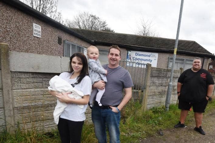 Coun Jones with Courtney Bampton, children Tommy and Lilly-Mae and Ben Charlton from the support centre