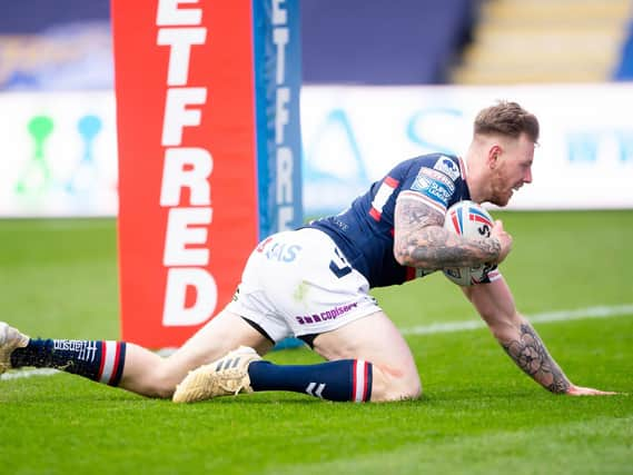 Tom Johnstone goes in for a try against Leeds last weekend. Picture: SWPix