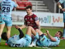 John Bateman celebrates his first try since returning to Wigan