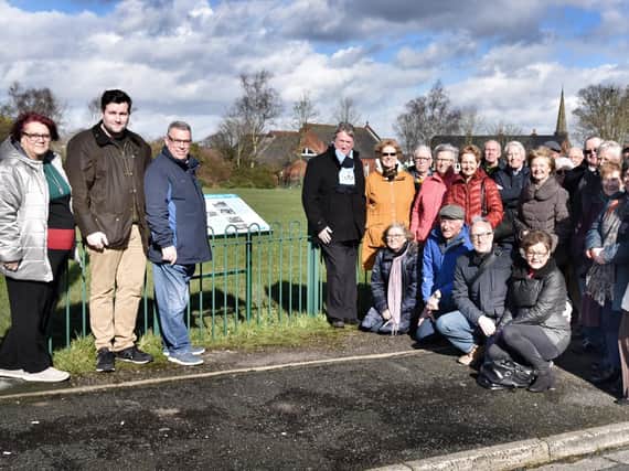 Councillors  Debbie Parkinson,  Adam Marsh and Ray Whittingham pictured with some of the people who attended the unveiling by the Friends of Standish Recreation of the  new information  board, inset