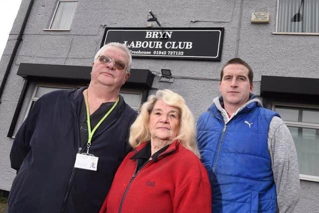 Bryn Independent councillors, from left, Coun Andrew Collinson, Coun Sylvia Wilkinson and Coun Steve Jones, outside Bryn Labour Club