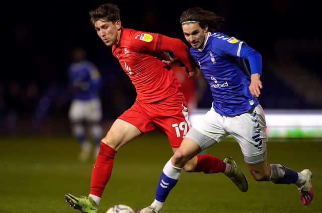 Callum Lang gets stuck in at Oldham