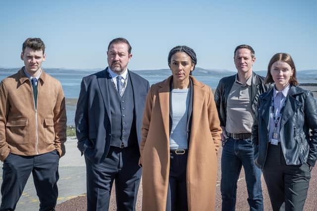 The police team at the centre of the investigation in the new series of the ITV crime drama The Bay, set in and around Morecambe. From left, Thomas Law as DC Eddie Martin, Dan Ryan as DI Tony Manning, Marsha Thomason as DS Jenn Townsend , Andrew Dowbiggin as DS James Clarke/“Clarkie” and Erin Shanagher as DS Karen Hobson