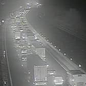 The scene on the M6 southbound near junction 16 (Stoke-on-Trent) (Credit: National Highways)
