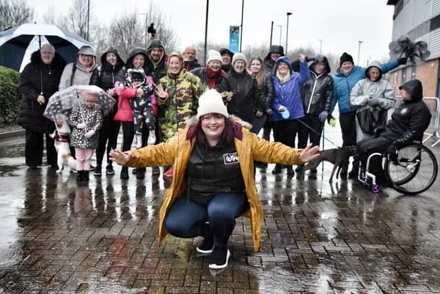 Natalie with family and friends on a walk around DW Stadium for Mark's Month of Moving