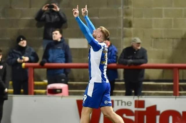 Stephen Humphrys celebrates his late winner for Latics