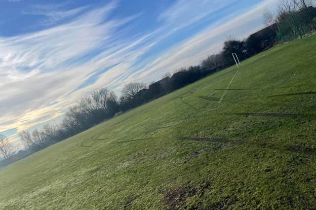 Tyre tracks have been left on the field