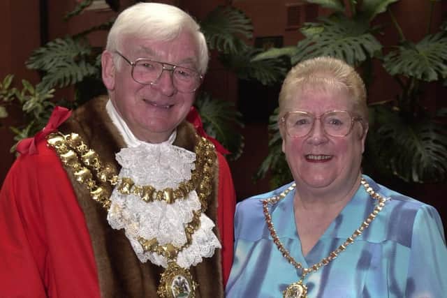 Coun Hilton and his wife and Mayoress Norah at the start of his civic year in office in 2001