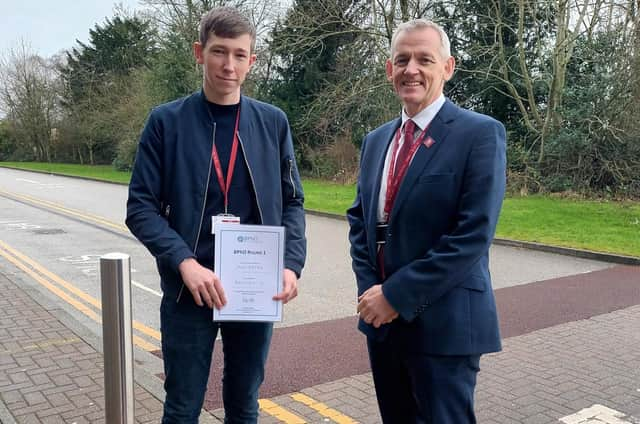 Jack Yates with St John Rigby College principal Peter McGhee