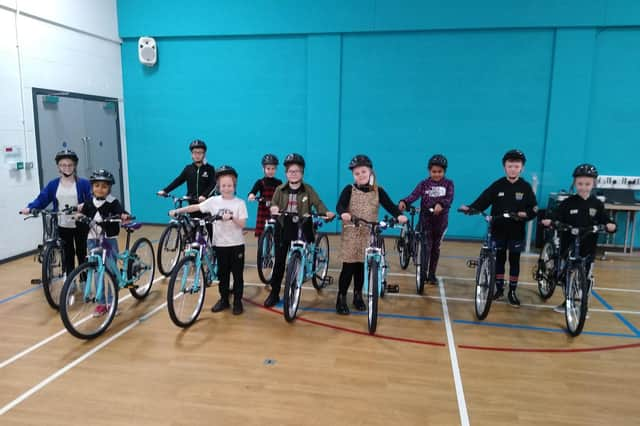 Britannia Bridge Primary School pupils with their new bikes