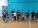 Britannia Bridge Primary School pupils with their new bikes