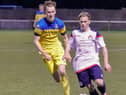 Action from Ashton Athletic's victory at Vauxhall Motors (Pic: @Anobrdedphoto)