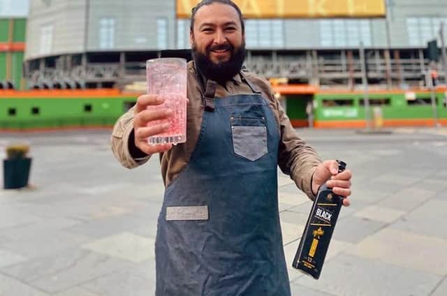 TJ Littlejohn, brand ambassador for Johnnie Walker Whisky, and his cocktail the Cranachan Milk Punch Highball. Picture courtesy of TJ Littlejohn