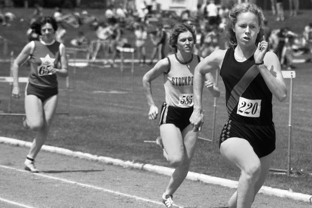 Wigan Harrier's Alex Keegan wins the Girls 100 metres race at the Visionhire athletics meeting at Woodhouse Stadium on Sunday June 21st 1981.