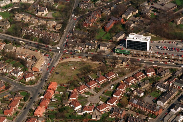 An aerial view of the Arndale Centre and Headingley in March 1996.