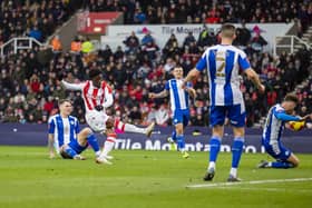 Josh Maja takes advantage of Jason Kerr's slip to put Stoke ahead