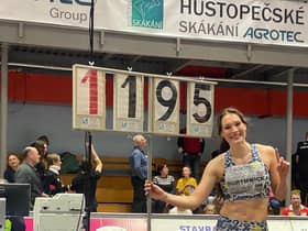 Emily Borthwick celebrates her historic leap