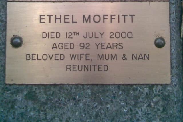 Ethel Moffitt's memorial plaque