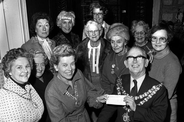 RETRO 1978 Wigan Soroptimists handover a charity cheque to Mayor of Wigan coun Tom Morgan