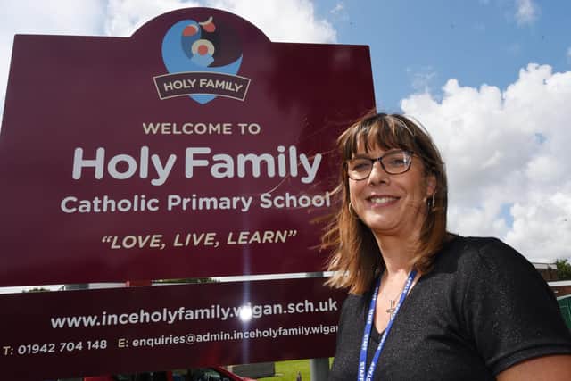 Holy Family School (pictured here is headteacher Janice Taberner) would be spared under the recommendations as it converts to an academy
