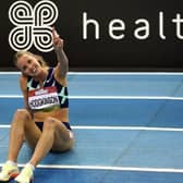 Keely Hodgkinson celebrates her new British indoor record in Birmingham
