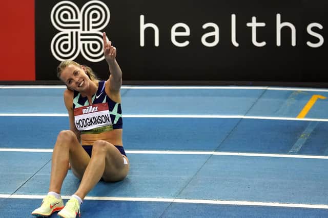 Keely Hodgkinson celebrates her new British indoor record in Birmingham