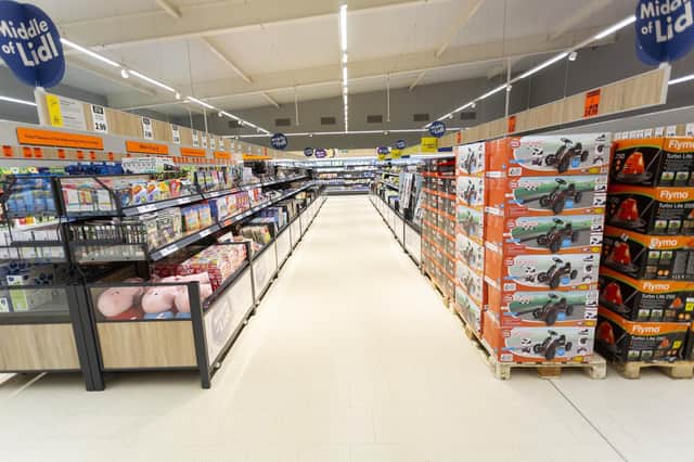 Fully-stocked aisles at the new supermarket