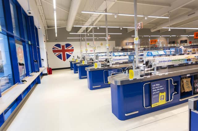 Rows of tills at the supermarket