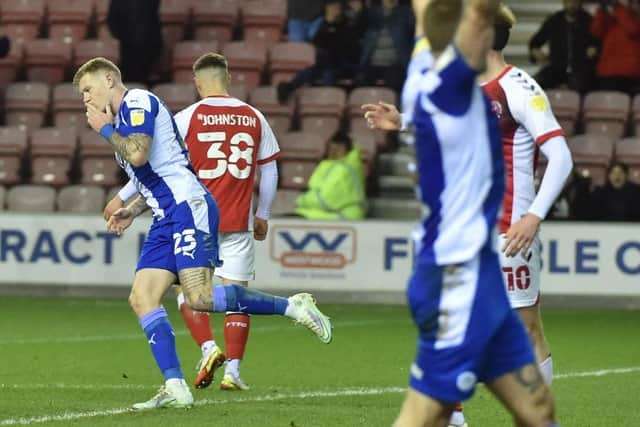 James McClean scores Latics' second goal against Fleetwood