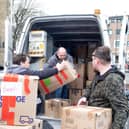 A van is filled with donations for people from Ukraine