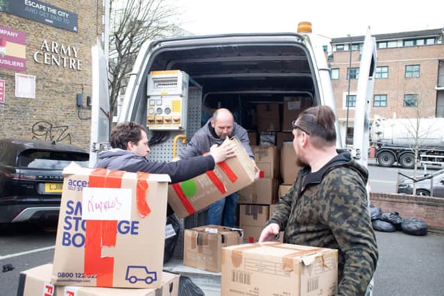 A van is filled with donations for people from Ukraine