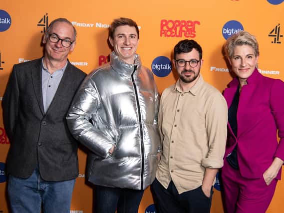 Paul Ritter pictured with the rest of the Friday Night Dinner case. From left Tom Rosenthal, Simon Bird and Tamsin Greig.
