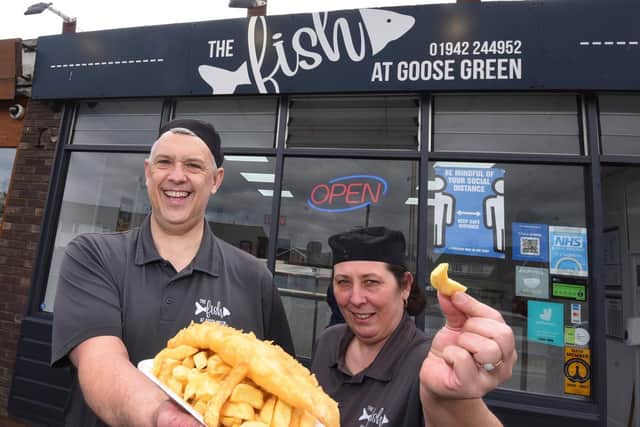 Barry Howard and Zoe Clarke celebrate being named in the Fry Magazine Top 50 fish and chip shops of 2021