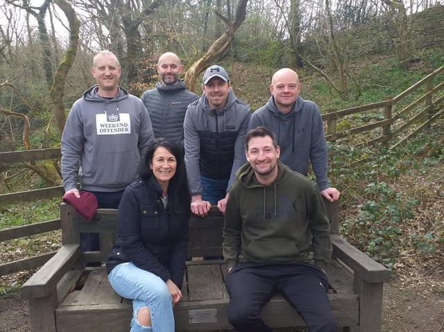 Leanne Rhead and her brother's friends at the bench