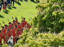 Yeomen of the Guard are seen at a garden party in the grounds of Buckingham Palace in central London on May 21, 2019