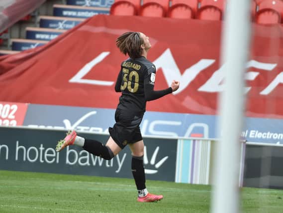 Thelo Aasgaard celebrates scoring at Doncaster