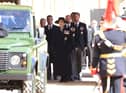 The Princess Royal, the Earl of Wessex and Forfar and the Duke of Sussex, and follow the Land Rover Defender carrying the Duke of Edinburgh's coffin during the funeral of the Duke of Edinburgh at Windsor Castle, Berkshire