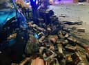 Damage caused to a car and property following the crash on Winstanley Road, Orrell