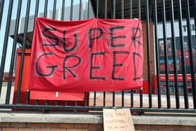 One of a number of banners left outside Anfield this week, with similar scenes at Old Trafford and the Etihad Stadum