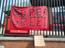 One of a number of banners left outside Anfield this week, with similar scenes at Old Trafford and the Etihad Stadum