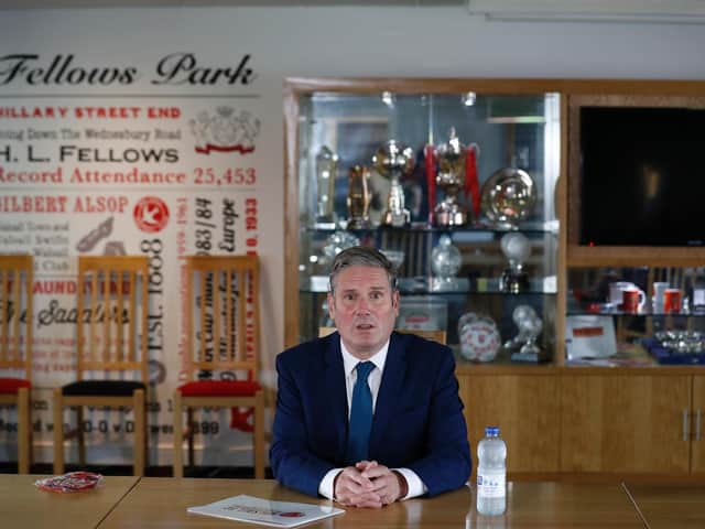 Labour Leader Keir Starmer sits in the board room during a visit of Walsall Football Club on September 19, 2020 in Walsall, England.