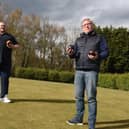 Tony Mee and Peter Jones from the Hingemakers on the green at Ashton Rec