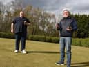 Tony Mee and Peter Jones from the Hingemakers on the green at Ashton Rec