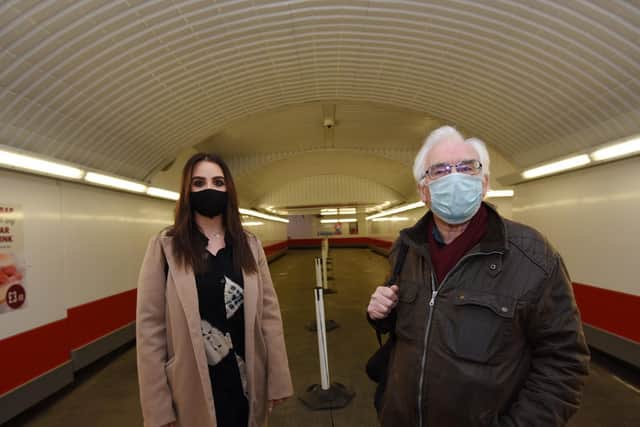 Dr Steph Dermott and Dr Paul Salveson in the underpass at Wigan North Western