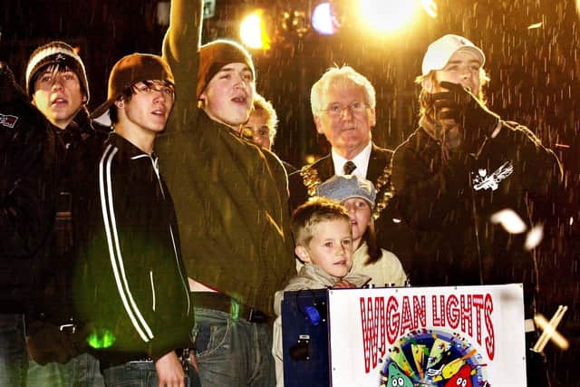 John Hilton with McFly at a lights switch-on during his mayoral year