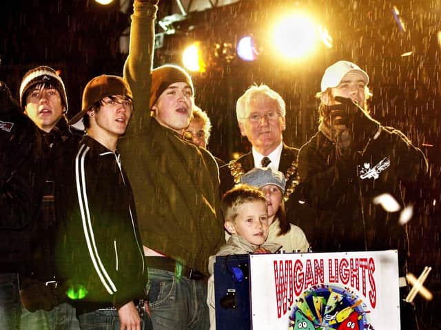 John Hilton with McFly at a lights switch-on during his mayoral year