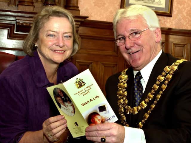 John Hilton meeting journalist Kate Adie while he was Mayor of Wigan
