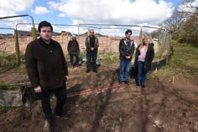 Residents, from left, Adam Marsh, Jo Gregory, Stuart McGivern, Martin Kinsella and Andrea Kinsella angered by the path closure