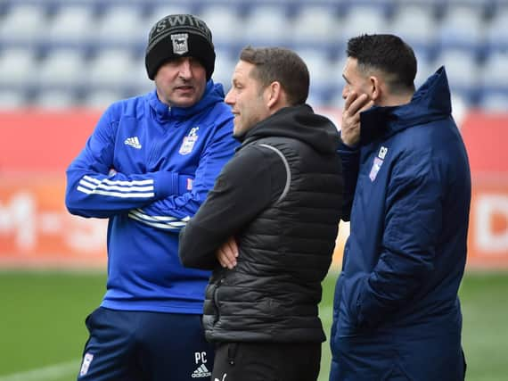 Leam Richardson, with Paul Cook and Gary Roberts during the recent visit of Ipswich