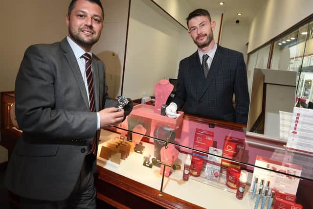 Steven Edwards and store manager Chris Bennett at Joshuas Jewellers in Wigan